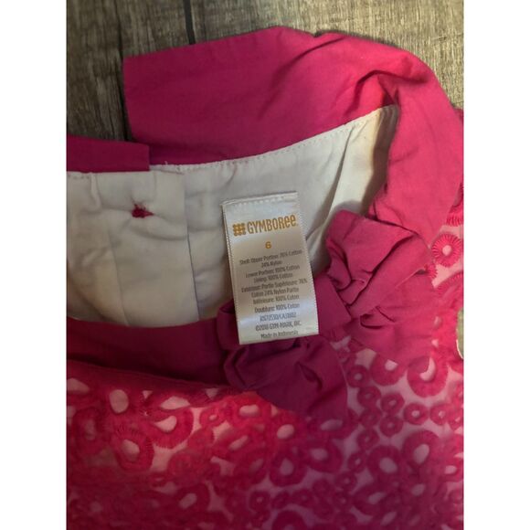 Gymboree Girls Dress Size 6 | Pink Floral Lace Overlay Sleeveless Bow Trim - Picture 2 of 3